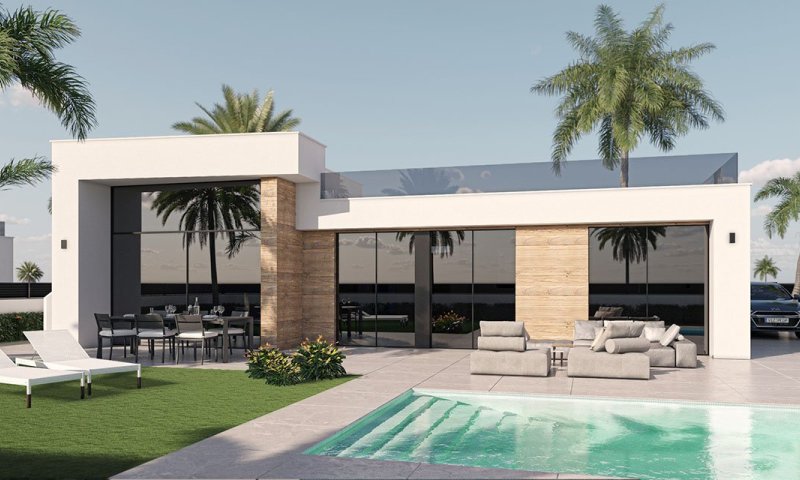 Villen mit 3 Schlafzimmern, 2 Bädern, Dachterrasse, Vorinstallation Klimaanlage und Privatpool im Condado de Alhama Golf Resort