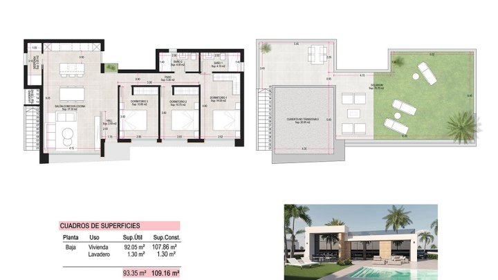 Villen mit 3 Schlafzimmern, 2 Bädern, Dachterrasse, Vorinstallation Klimaanlage und Privatpool im Condado de Alhama Golf Resort