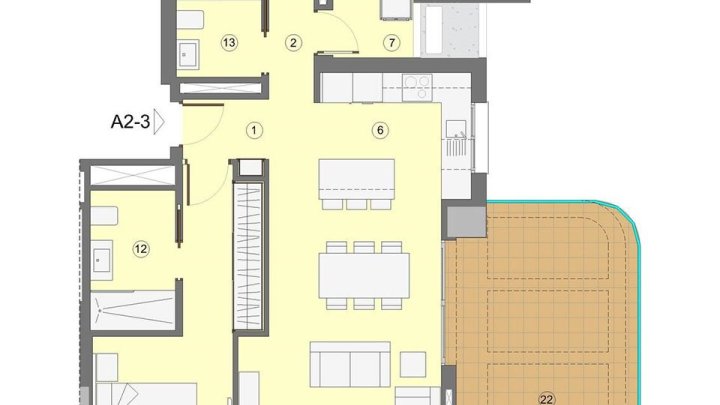 Wohnungen mit 3 Schlafzimmern, 2 Bädern, Klimaanlage, Fußbodenheizung in Bädern, Kfz-Stellplatz und Meerblick nur 1 km vom Strand