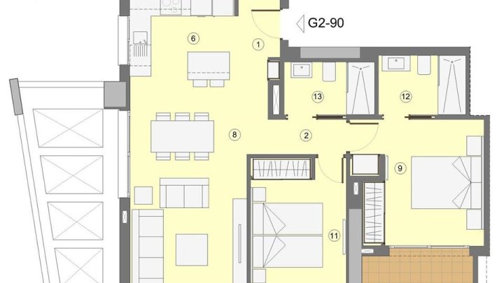 Wohnungen mit 3 Schlafzimmern, 2 Bädern, Klimaanlage, Fußbodenheizung in Bädern, Kfz-Stellplatz und Meerblick nur 1 km vom Strand