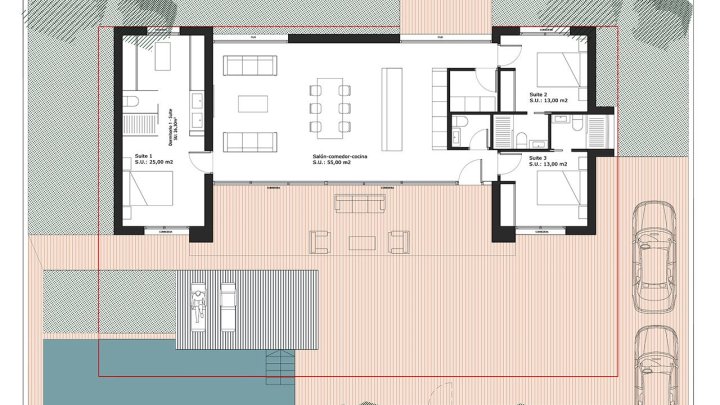 Eingeschossige Villen mit 3 Schlafzimmern, 3 Bädern, Gäste-WC, Vorinstallation Klimaanlage, Privatpool und 2 Kfz-Stellplätzen