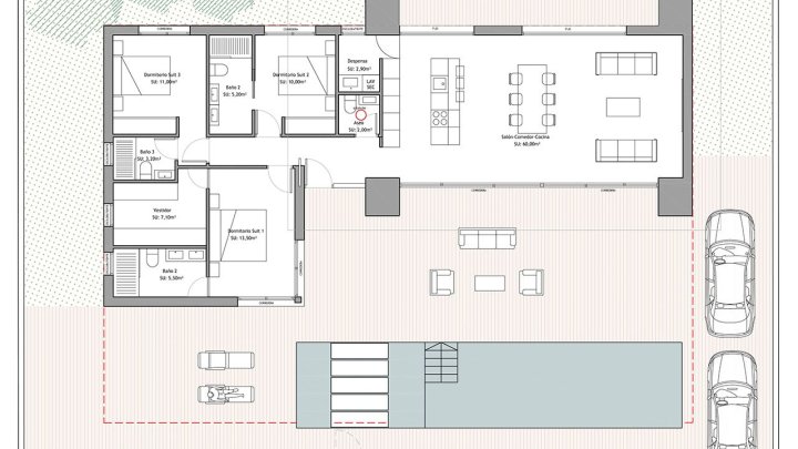 Eingeschossige Villen mit 3 Schlafzimmern, 3 Bädern, Gäste-WC, Vorinstallation Klimaanlage, Privatpool und 2 Kfz-Stellplätzen