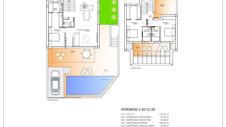 Großzügige Quattrohäuser mit 3 Schlafzimmern, 3 Bädern, Gäste-WC, Privatpool und Kfz-Stellplatz