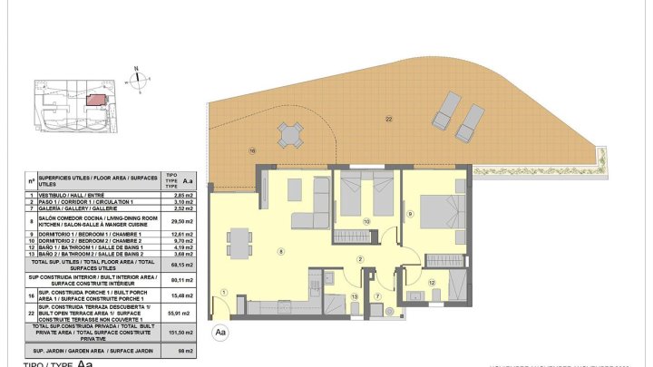 Appartements mit 2 Schlafzimmern, 2 Bädern, Klimaanlage, Fußbodenheizung in Bädern, Tiefgaragen-Stellplatz und Meerblick nur 300 m vom Strand