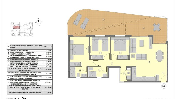 Appartements mit 3 Schlafzimmern, 2 Bädern, Klimaanlage, Fußbodenheizung in Bädern, Tiefgaragen-Stellplatz und Meerblick nur 300 m vom Strand