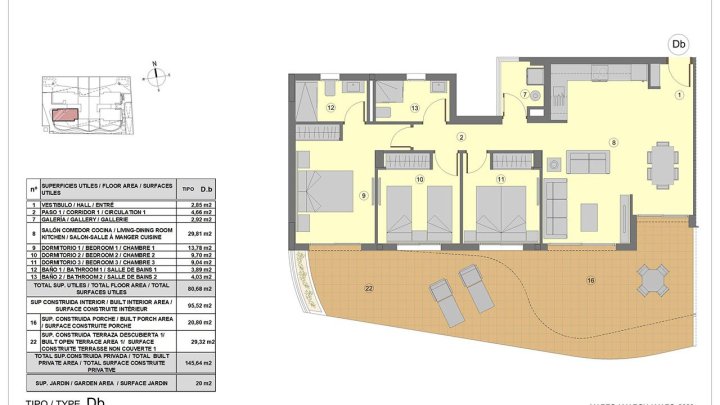 Appartements mit 3 Schlafzimmern, 2 Bädern, Klimaanlage, Fußbodenheizung in Bädern, Tiefgaragen-Stellplatz und Meerblick nur 300 m vom Strand