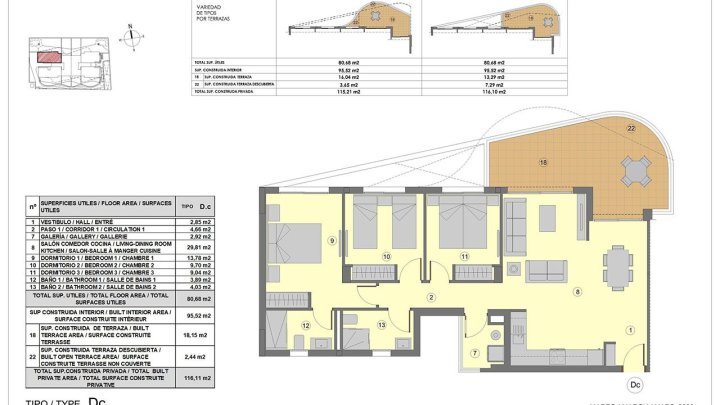 Appartements mit 3 Schlafzimmern, 2 Bädern, Klimaanlage, Fußbodenheizung in Bädern, Tiefgaragen-Stellplatz und Meerblick nur 300 m vom Strand