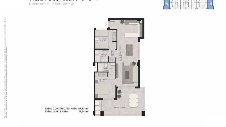 Appartements mit 2 Schlafzimmern, 2 Bädern, Vorinstallation Klimaanlage, Kfz-Stellplatz und Gemeinschaftspool nur 700 m vom Strand