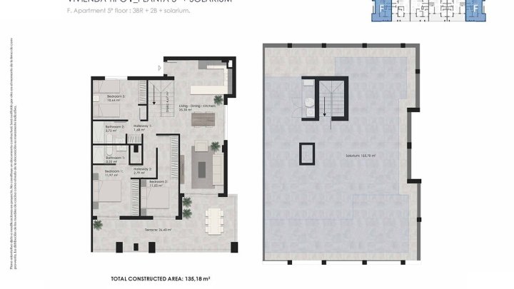 Penthouse-Wohnungen mit 3 Schlafzimmern, 2 Bädern, Vorinstallation Klimaanlage, Kfz-Stellplatz und Gemeinschaftspool nur 700 m vom Strand