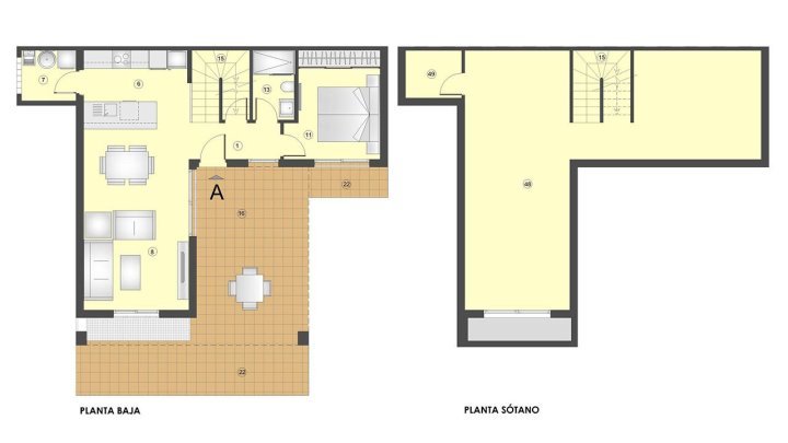 Doppelhaushälften mit 3 Schlafzimmern, 2 Bädern, Keller, Dachterrasse mit Meerblick und optionalem Privatpool nur 400 m vom Strand