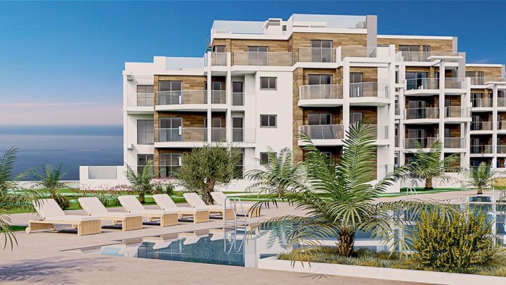 Appartements mit 2 Schlafzimmern, 2 Bädern und Meerblick in abgeschlossener Anlage mit Gemeinschaftspool direkt am Strand