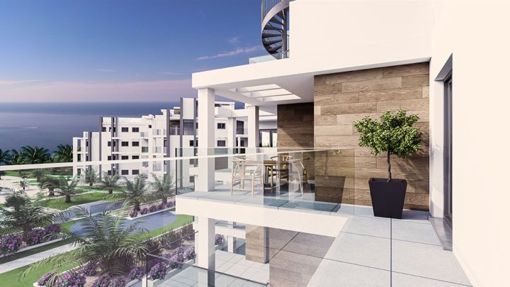 Appartements mit 2 Schlafzimmern, 2 Bädern und Meerblick in abgeschlossener Anlage mit Gemeinschaftspool direkt am Strand
