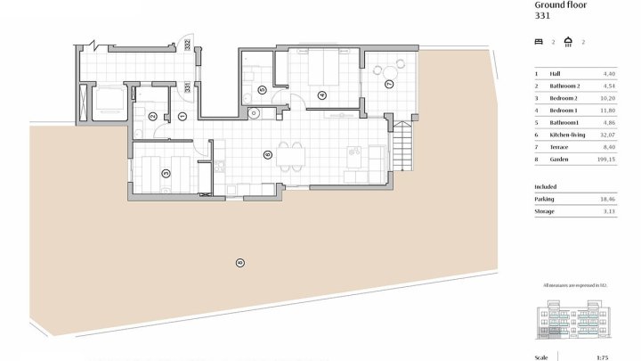 Appartements mit 2 Schlafzimmern, 2 Bädern, Domotiksystem, Alarmanlage, Gemeinschaftspool, Aufzug und Tiefgaragenstellplatz