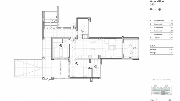 Appartements mit 2 Schlafzimmern, 2 Bädern, Domotiksystem, Alarmanlage, Gemeinschaftspool, Aufzug und Tiefgaragenstellplatz