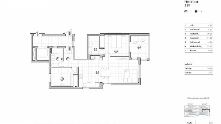 Appartements mit 2 Schlafzimmern, 2 Bädern, Domotiksystem, Alarmanlage, Gemeinschaftspool, Aufzug und Tiefgaragenstellplatz