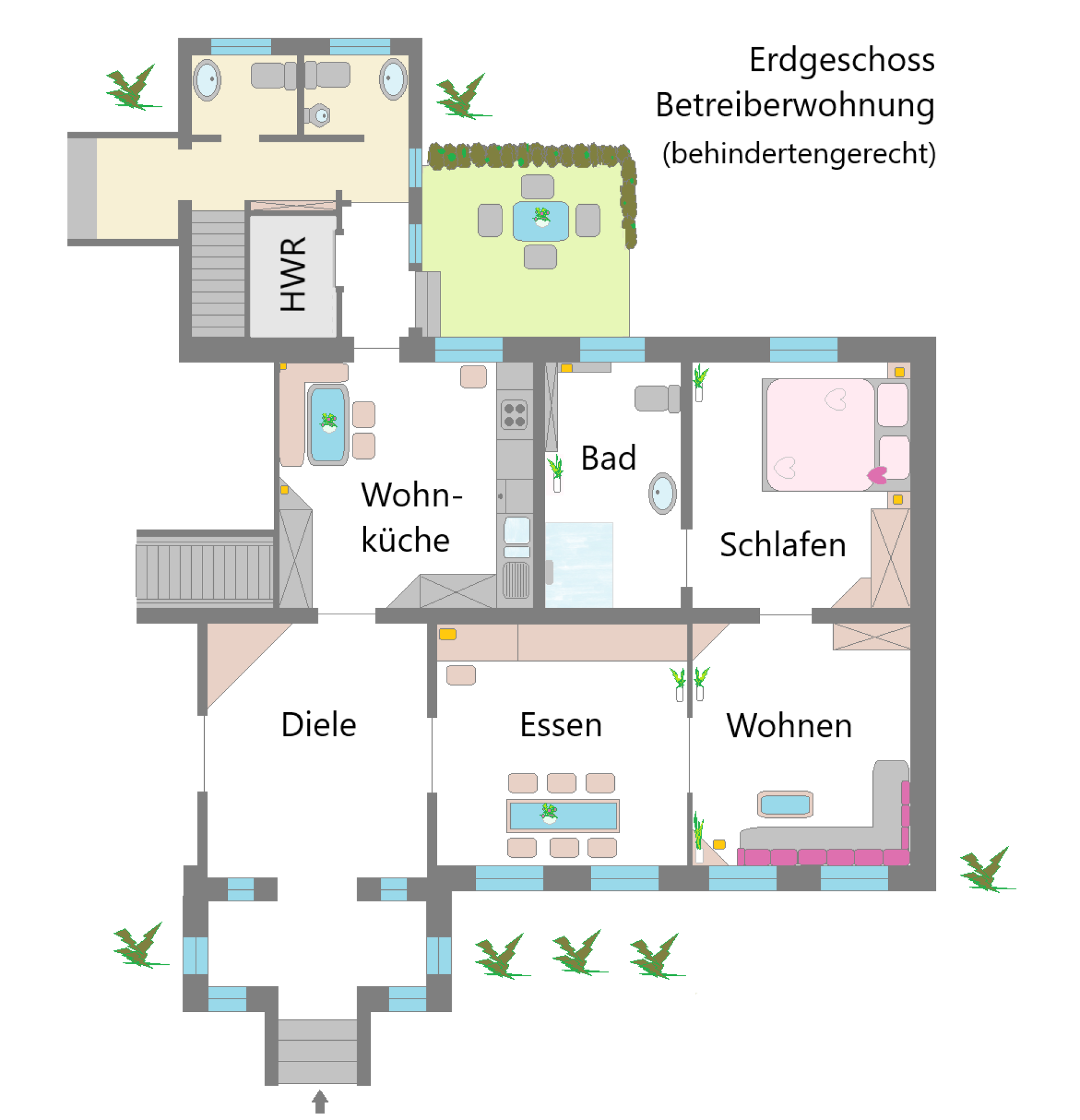 Grundriss EG Wohnen beschrifte