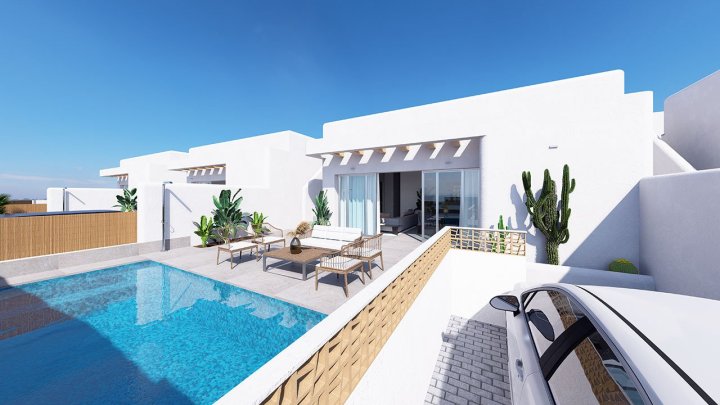 Wunderschöne eingeschossige Villen mit 3 Schlafzimmern, 2 Bädern, Dachterrasse, Privatpool und Kfz-Stellplatz