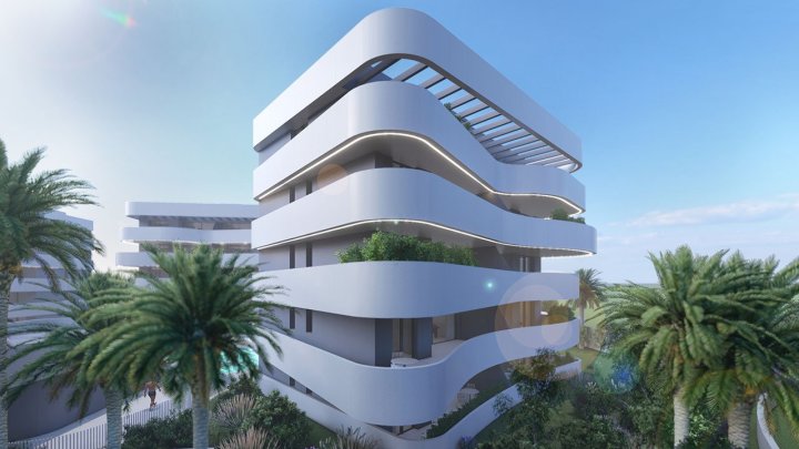 Appartements mit 2 Schlafzimmern, 2 Bädern, Klimaanlage und Einbauküchen mit Elektrogeräten in abgeschlossener Anlage mit Gemeinschaftspool und SPA