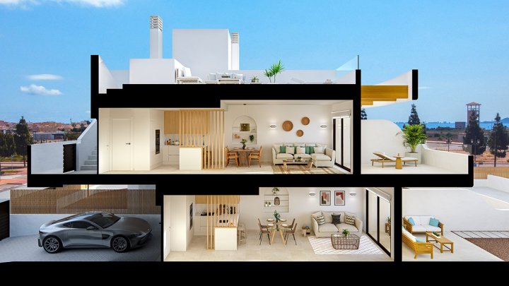 Appartements mit 2 Schlafzimmern, 2 Bädern, Vorinstallation Klimaanlage, Gemeinschaftspool und Kfz-Stellplatz neben dem Golfplatz von La Serena Golf