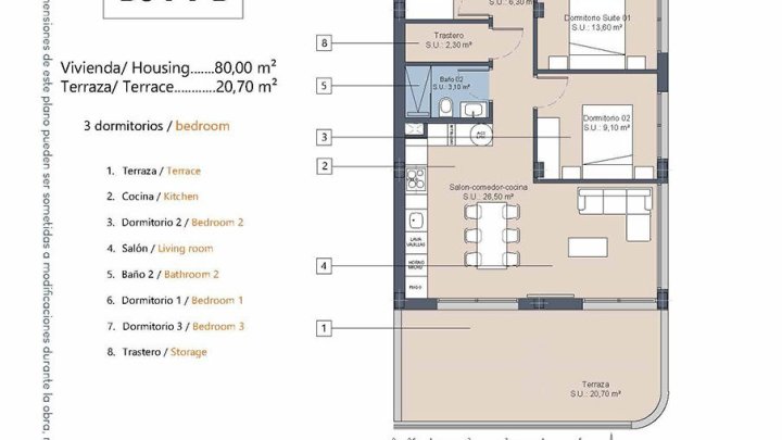 Appartements mit 3 Schlafzimmern, 2 Bädern, Vorinstallation Klimaanlage, Gemeinschaftspool und Kfz-Stellplatz neben dem Golfplatz von La Serena Golf