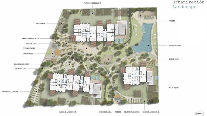 Nachhaltige Appartements mit 1 Schlafzimmer, 1 Bad, Klimaanlage, Kfz-Stellplatz, Gemeinschaftspool und Beachclub nur 400 m vom Strand