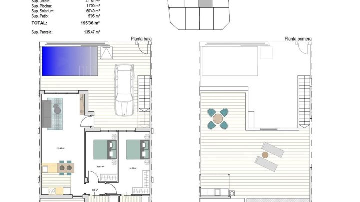 Moderne Reihenhäuser mit 2 Schlafzimmern, 2 Bädern, Dachterrasse, Privatpool und Kfz-Stellplatz