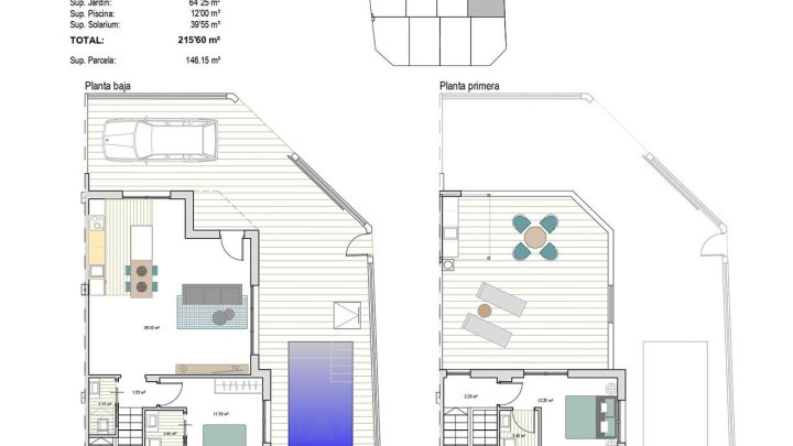 Moderne Reihenhäuser mit 2 Schlafzimmern, 2 Bädern, Dachterrasse, Privatpool und Kfz-Stellplatz