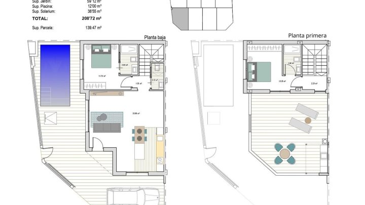 Moderne Reihenhäuser mit 2 Schlafzimmern, 2 Bädern, Dachterrasse, Privatpool und Kfz-Stellplatz