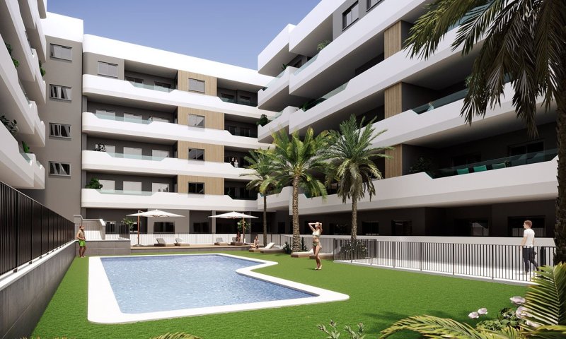 Appartements mit 2 Schlafzimmern, 2 Bädern, Vorinstallation Klimaanlage und Gemeinschaftspool nur 1 km vom Strand