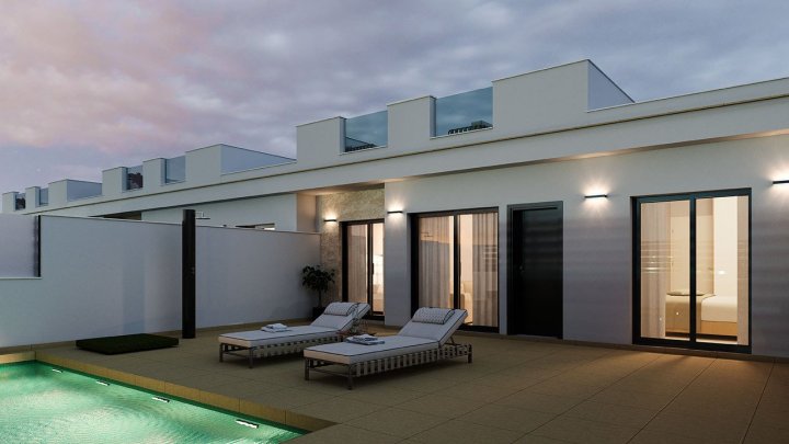 Reihenhaus-Villen mit 2 Schlafzimmern, 2 Bädern, Dachterrasse, Privatpool und Kfz-Stellplatz