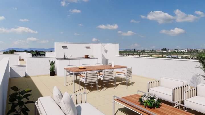 Reihenhaus-Villen mit 2 Schlafzimmern, 2 Bädern, Dachterrasse, Privatpool und Kfz-Stellplatz