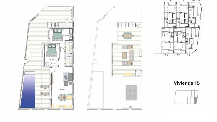 Reihenhaus-Villen mit 2 Schlafzimmern, 2 Bädern, Dachterrasse, Privatpool und Kfz-Stellplatz
