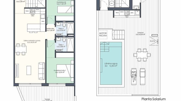 Penthouse-Wohnungen mit 2 Schlafzimmern, 2 Bädern, Dachterrasse, WC, Privatpool und Einbauküchen mit Elektrogeräten