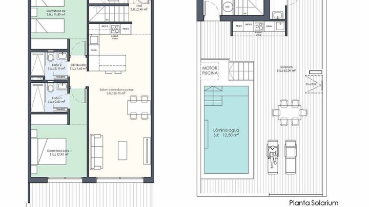 Penthouse-Wohnungen mit 2 Schlafzimmern, 2 Bädern, Dachterrasse, WC, Privatpool und Einbauküchen mit Elektrogeräten