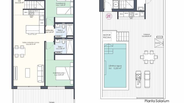 Penthouse-Wohnungen mit 2 Schlafzimmern, 2 Bädern, Dachterrasse, WC, Privatpool und Einbauküchen mit Elektrogeräten