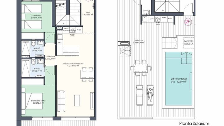Penthouse-Wohnungen mit 2 Schlafzimmern, 2 Bädern, Dachterrasse, WC, Privatpool und Einbauküchen mit Elektrogeräten