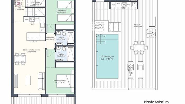 Penthouse-Wohnungen mit 2 Schlafzimmern, 2 Bädern, Dachterrasse, WC, Privatpool und Einbauküchen mit Elektrogeräten