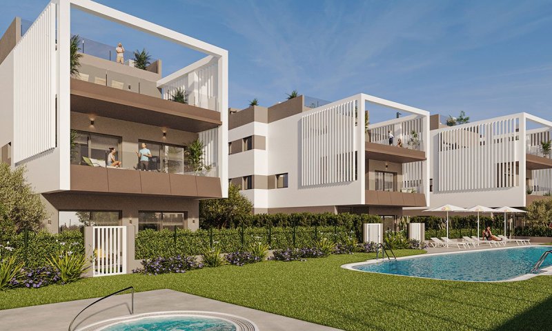 Appartements mit 2 Schlafzimmern, 2 Bädern, Fußbodenheizung in Bädern, Klimaanlage und Gemeinschaftspool nur 300 m vom Strand