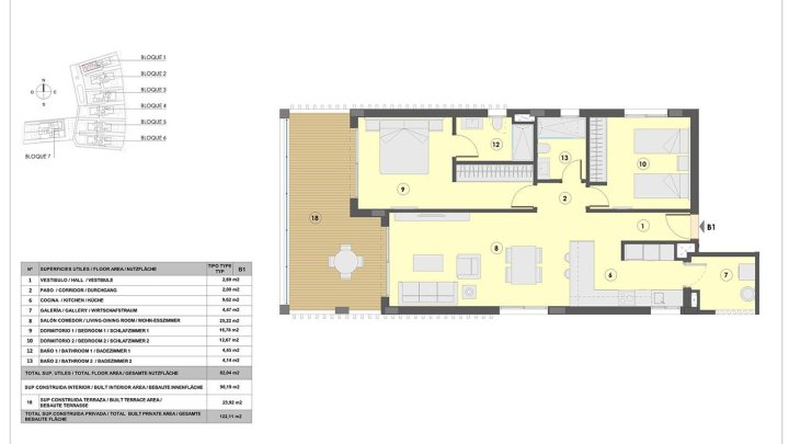Appartements mit 2 Schlafzimmern, 2 Bädern, Fußbodenheizung in Bädern, Klimaanlage und Gemeinschaftspool nur 300 m vom Strand
