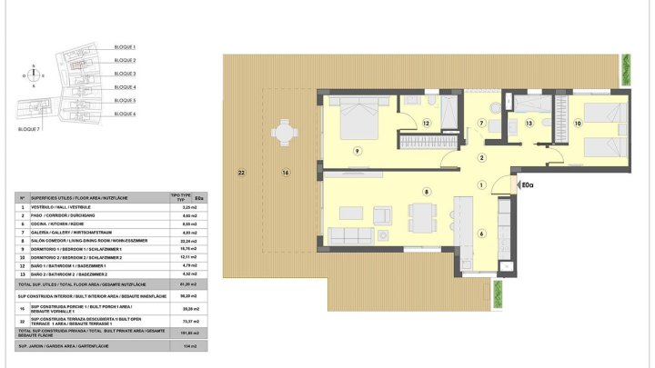 Appartements mit 2 Schlafzimmern, 2 Bädern, Fußbodenheizung in Bädern, Klimaanlage und Gemeinschaftspool nur 300 m vom Strand