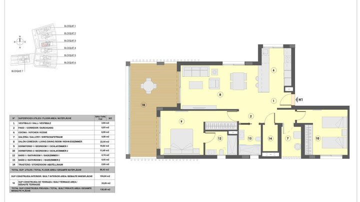 Appartements mit 2 Schlafzimmern, 2 Bädern, Fußbodenheizung in Bädern, Klimaanlage und Gemeinschaftspool nur 300 m vom Strand