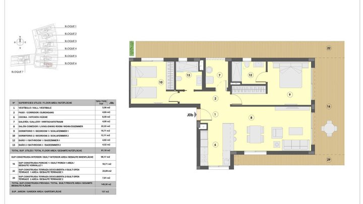 Appartements mit 2 Schlafzimmern, 2 Bädern, Fußbodenheizung in Bädern, Klimaanlage und Gemeinschaftspool nur 300 m vom Strand