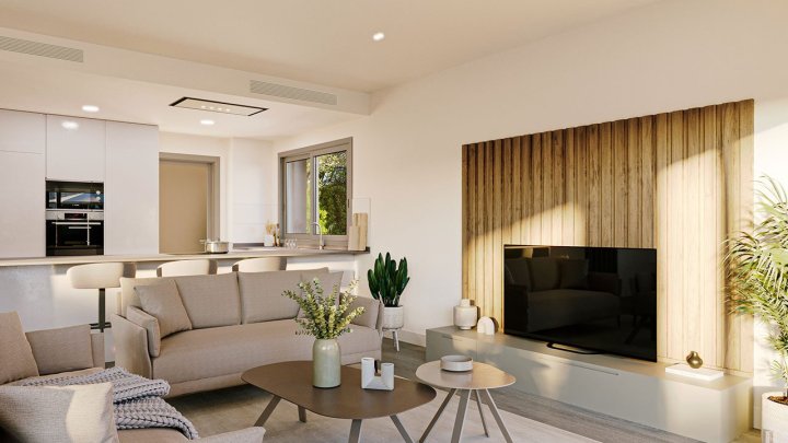 Appartements mit 3 Schlafzimmern, 3 Bädern, Fußbodenheizung in Bädern, Klimaanlage und Gemeinschaftspool nur 300 m vom Strand