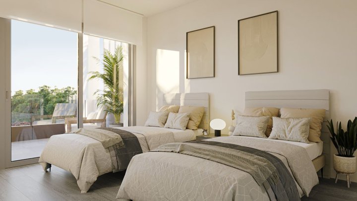 Appartements mit 3 Schlafzimmern, 3 Bädern, Fußbodenheizung in Bädern, Klimaanlage und Gemeinschaftspool nur 300 m vom Strand