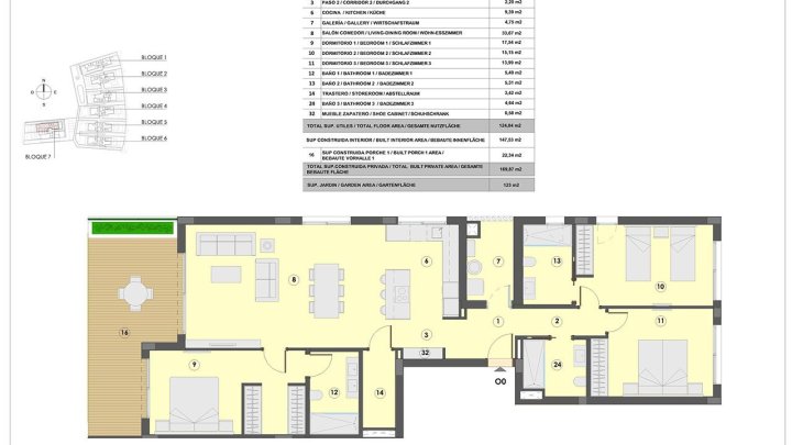 Appartements mit 3 Schlafzimmern, 3 Bädern, Fußbodenheizung in Bädern, Klimaanlage und Gemeinschaftspool nur 300 m vom Strand