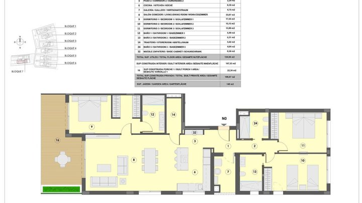 Appartements mit 3 Schlafzimmern, 3 Bädern, Fußbodenheizung in Bädern, Klimaanlage und Gemeinschaftspool nur 300 m vom Strand