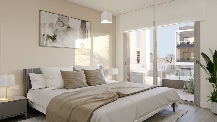 Maisonette-Wohnungen mit 3 Schlafzimmern, 2 Bädern, Gäste-WC, Fußbodenheizung in Bädern, Klimaanlage und Gemeinschaftspool nur 300 m vom Strand