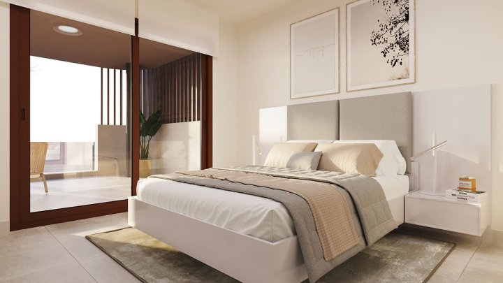 Appartements mit 2 Schlafzimmern, 2 Bädern, Fußbodenheizung in Bädern, Klimaanlage und Gemeinschaftspool nur 250 m vom Meer