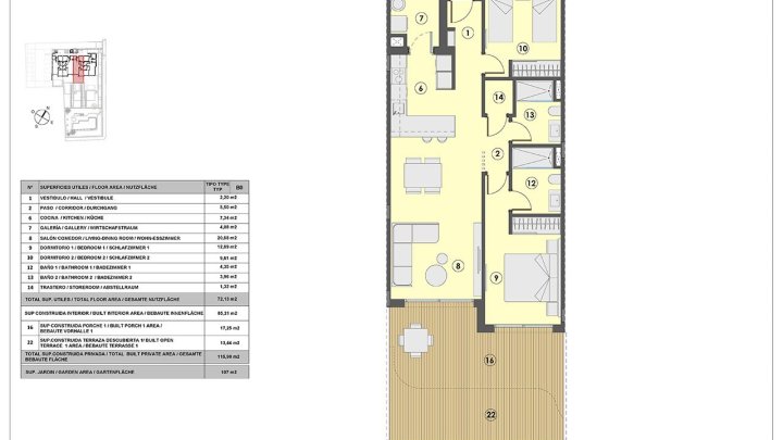 Appartements mit 2 Schlafzimmern, 2 Bädern, Fußbodenheizung in Bädern, Klimaanlage und Gemeinschaftspool nur 250 m vom Meer