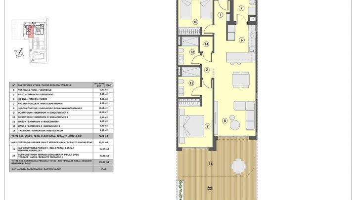 Appartements mit 2 Schlafzimmern, 2 Bädern, Fußbodenheizung in Bädern, Klimaanlage und Gemeinschaftspool nur 250 m vom Meer
